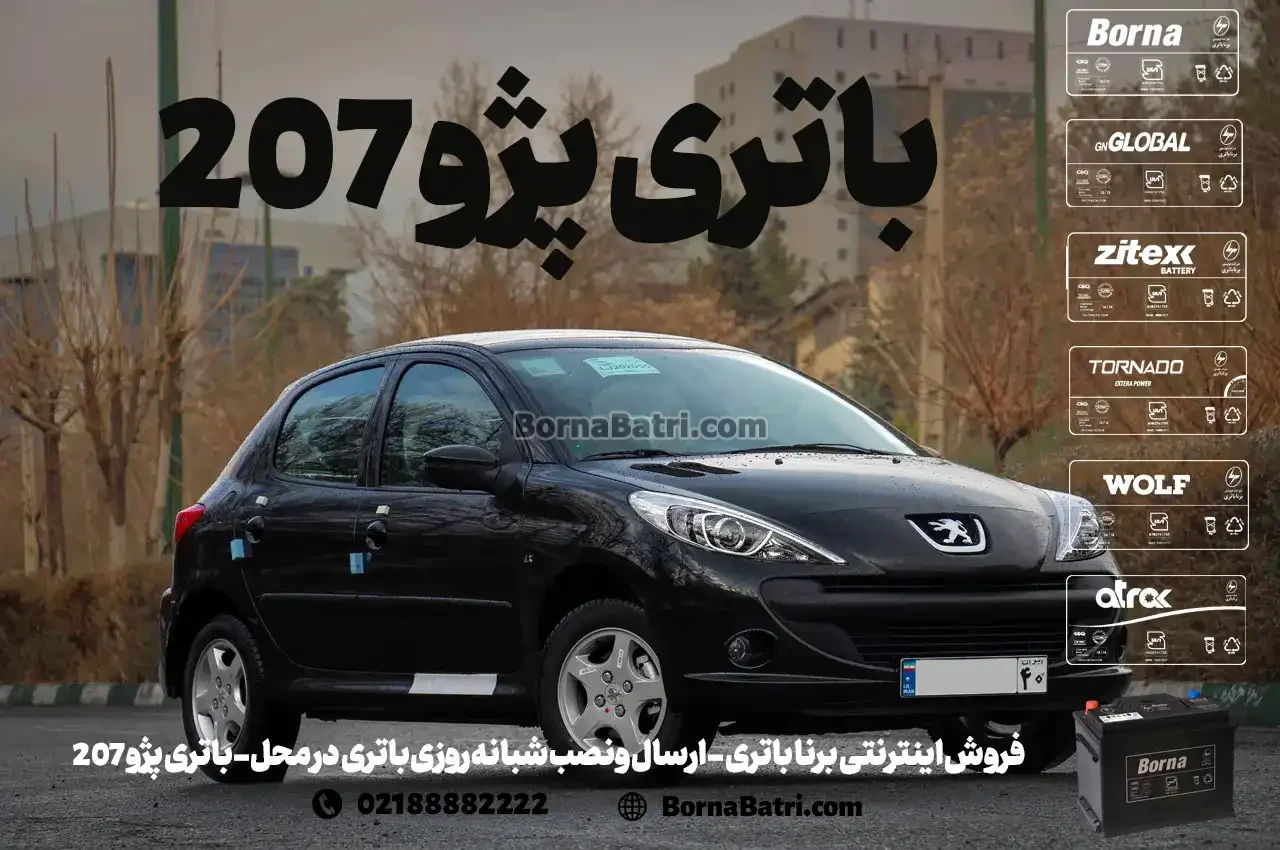 فروش اینترنتی برنا باتری - ارسال و نصب شبانه روزی باتری در محل- باتری پژو 207