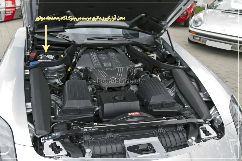محل قرارگیری باتری مرسدس بنز SLSدر محفظه موتور- برنا باتری